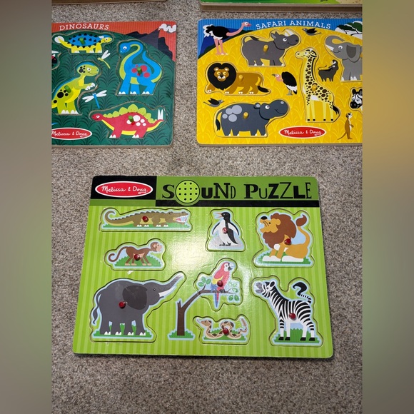 Lot of Melissa and Doug Wood Sound Puzzles Animals Dinosaurs Pets Set of 5 - Picture 2 of 4